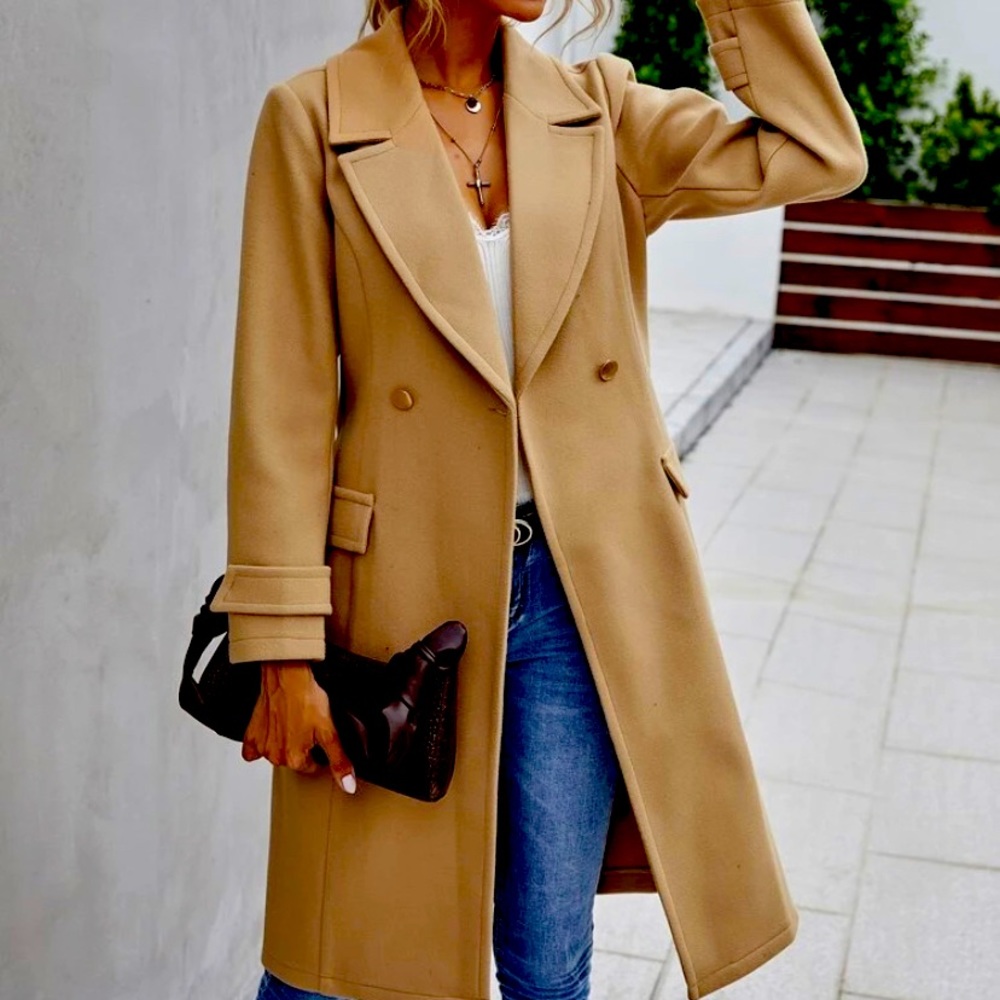 Tan Shein faux wool trench